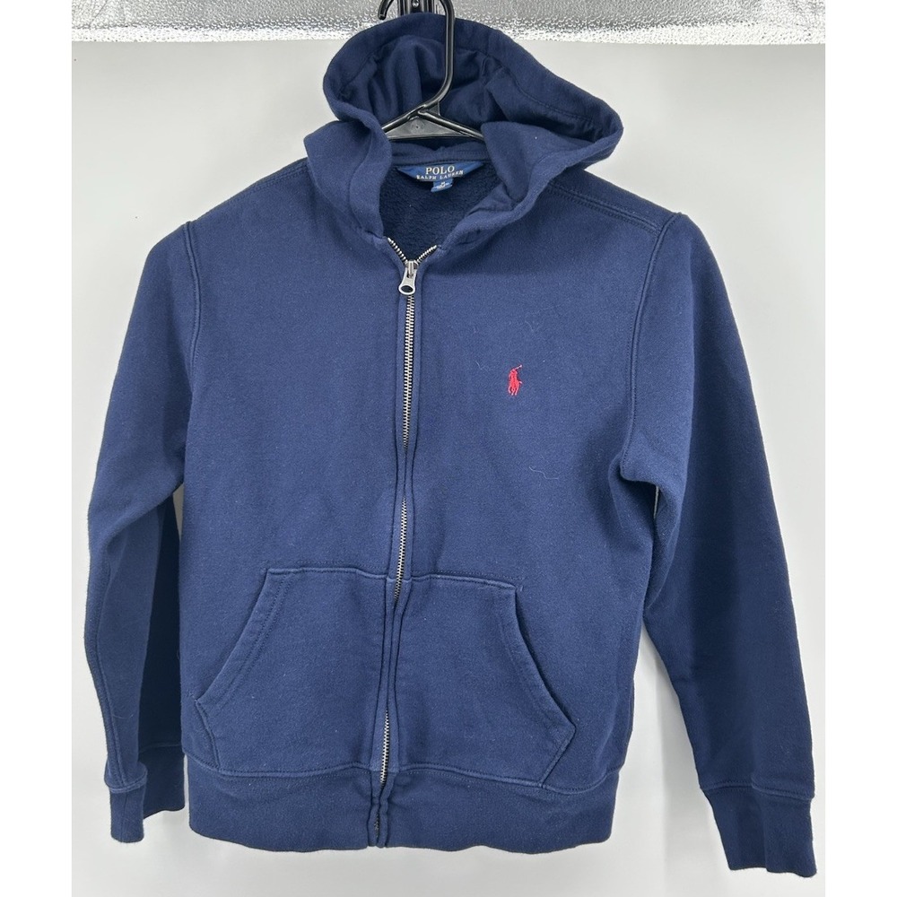 Polo Ralph Lauren Long Sleeve Full Zip Hooded Sweat Jacket Blue Kids Medium 10/1